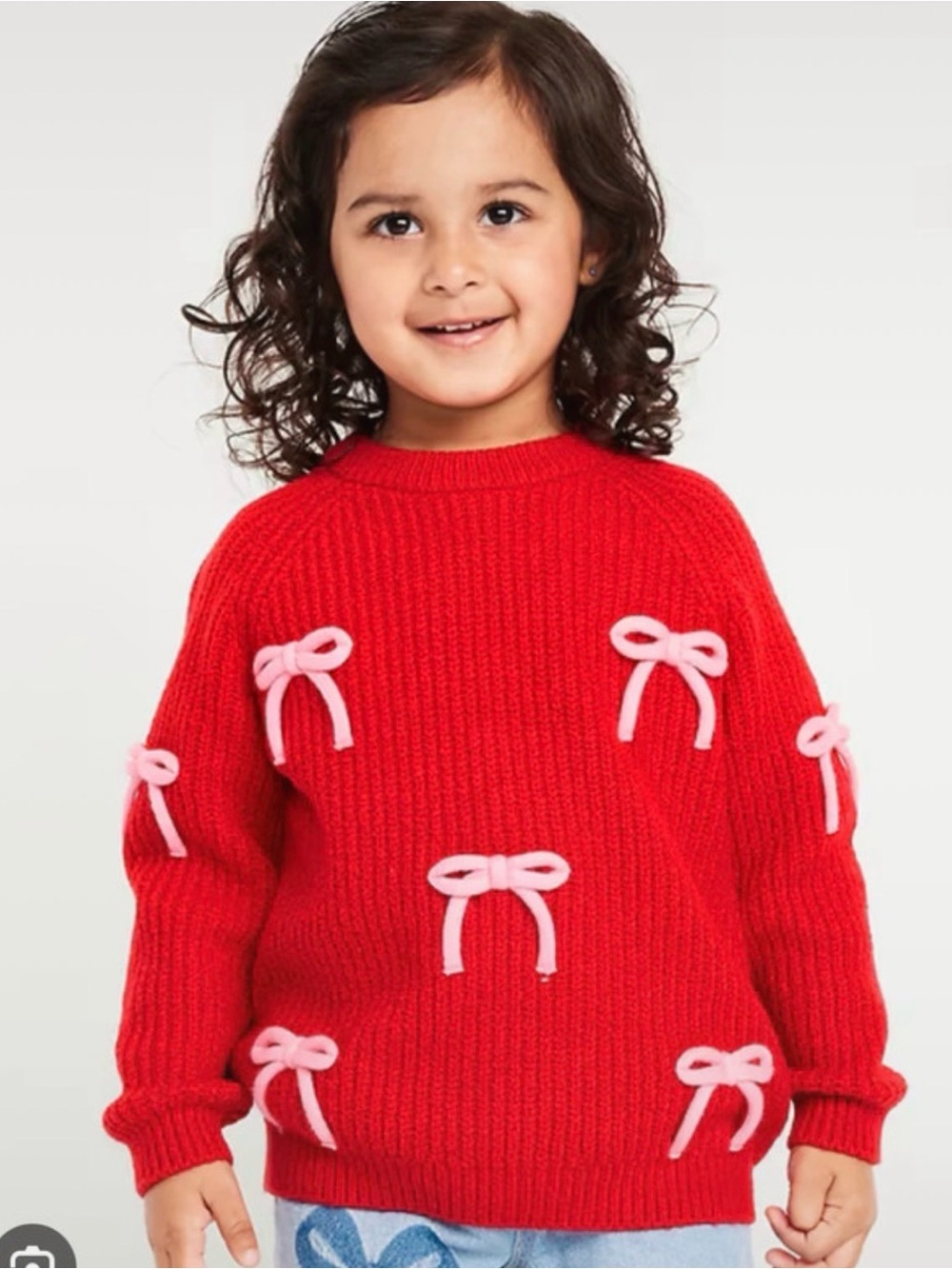 Old Navy Red Knit Sweater with Pink Bow Details